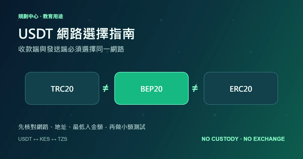 USDT 網路怎樣選：TRC20、BEP20 與 ERC20